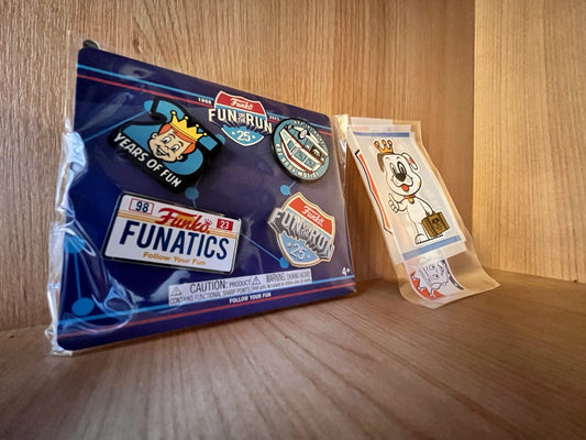 Funko Fun on the Run 2023 25th Ann Enamel Pin and Sticker Set Limited Edition