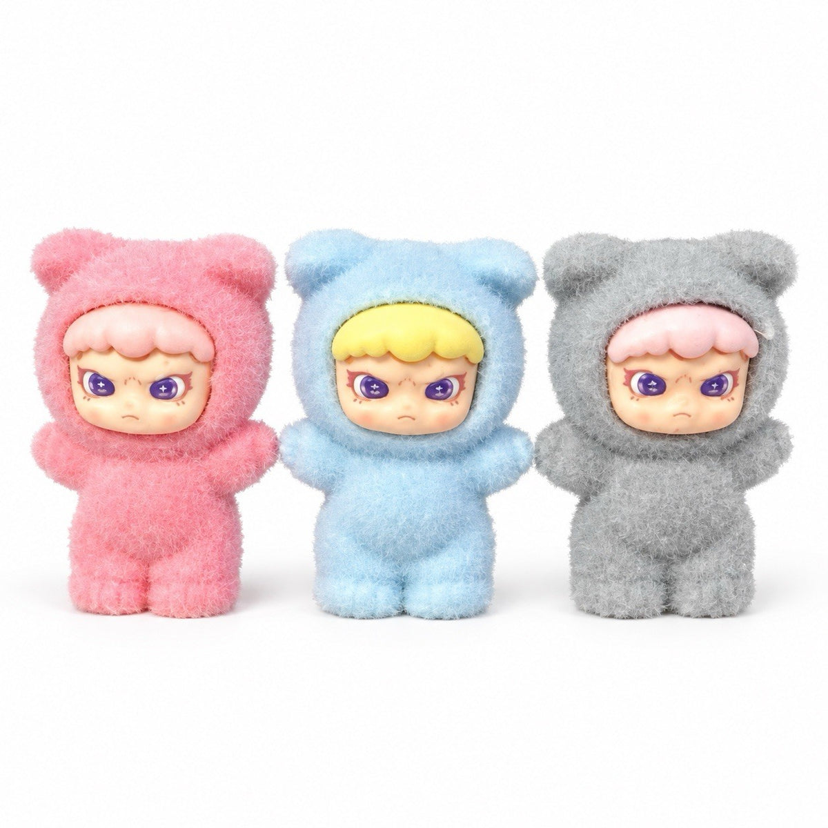 3 Pc Flocked Dora Animals Series Figures Figurines 4cm Collect Set Grey Pink Yes0