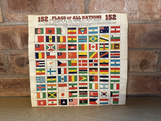 Vintage 1968 “152 Flags Of All Nations” Gummed Sticker Sheet Rare Flags Stamp0