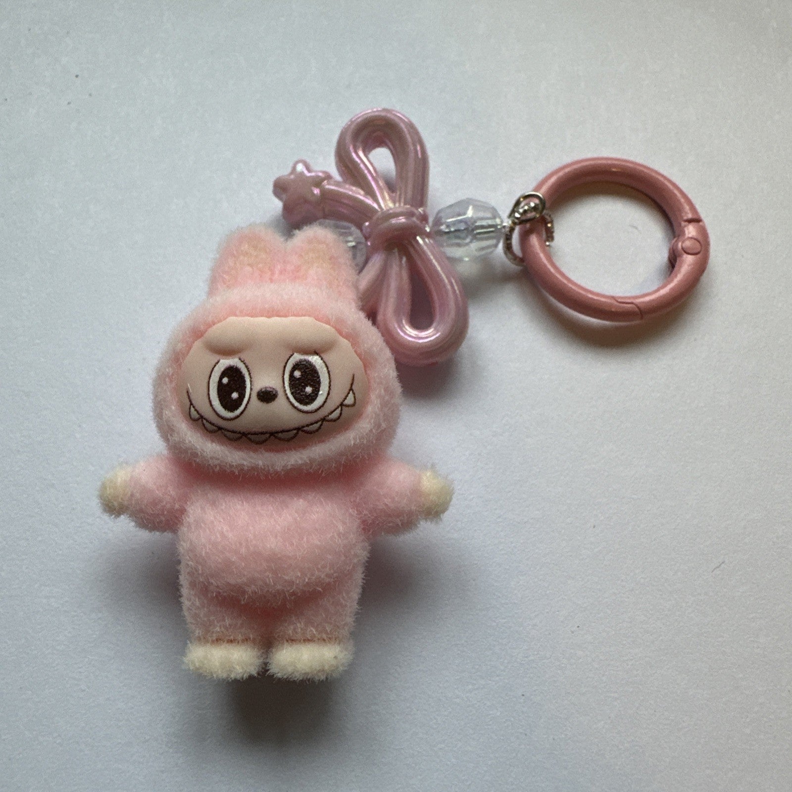 Pink Standing Monster Flocked Mini Keychains Bag Car KeyChain Pendant Keyring