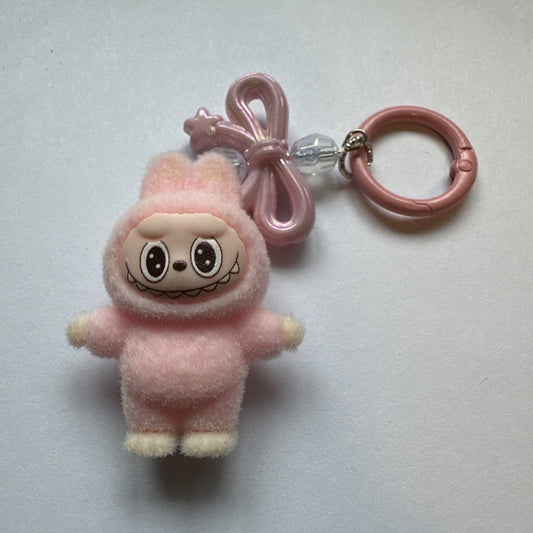 Pink Standing Monster Flocked Mini Keychains Bag Car KeyChain Pendant Keyring