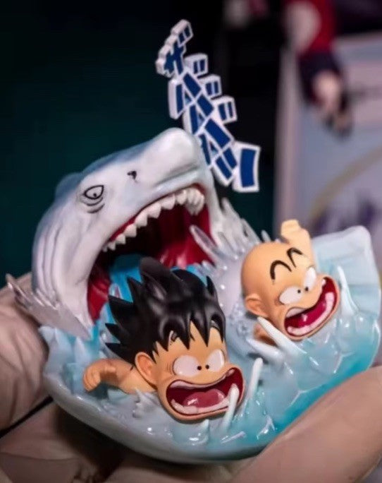  Dragon Ball Son Goku Krillin Shark Scene 10cm Mini Anime Figure Collectible3