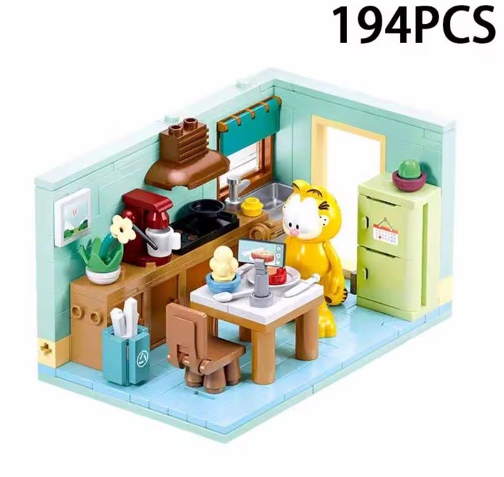 SLUBAN Garfield Building Blocks 194pcs Kitchen Fridge Boxed Brick Set Gift0