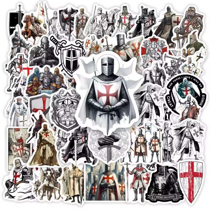 10x Medieval knight Templar Stickers Red White Flag Scrapbook Art Gift Laptop0