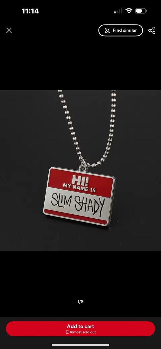 Eminem Hi My Name Is Slim Shady Necklace Pendant Chain Keyring Tag Fan Gift Song