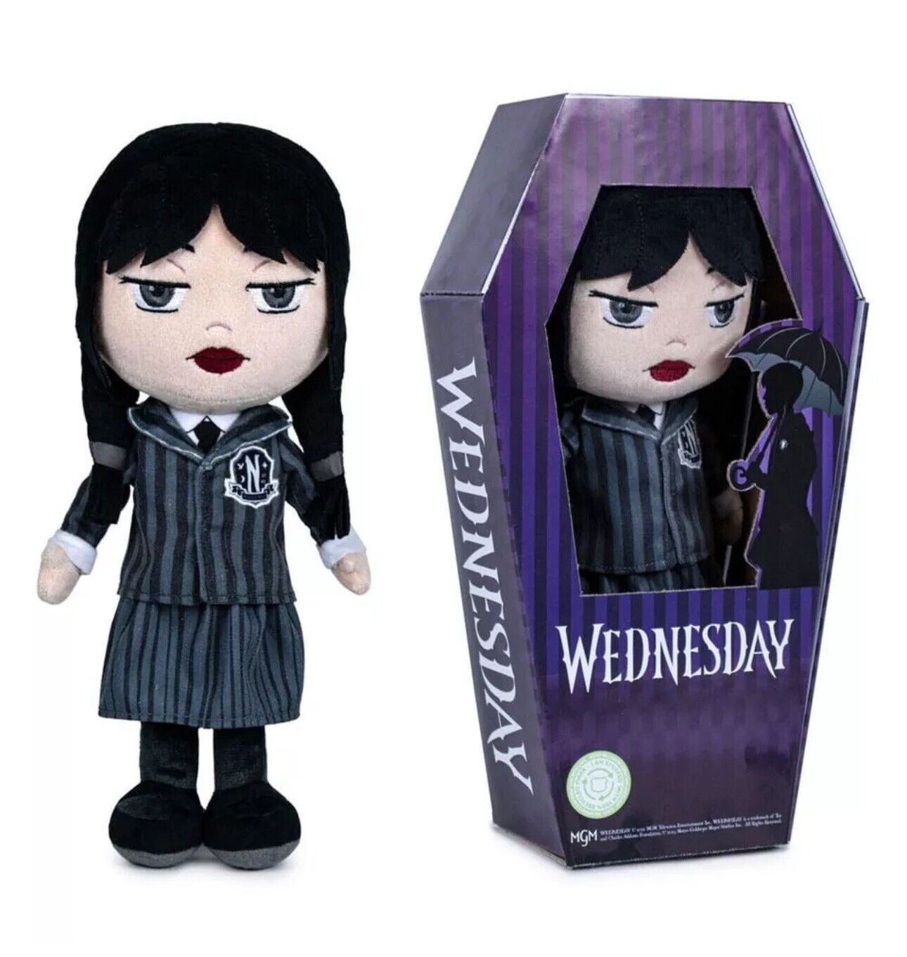 Wednesday Addams with School Uniform and Coffin Plush 32cm Original