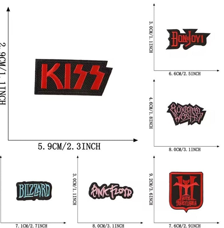ROCK MUSIC BAND Embroidered Iron On Sew On Patch Badge Set Of 12 Red Patches