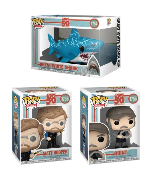 FUNKO POP! VINYL JAWS 50TH ANNIVERSARY MATT HOOPER QUINT & SHARK (SET OF 3) NEW
