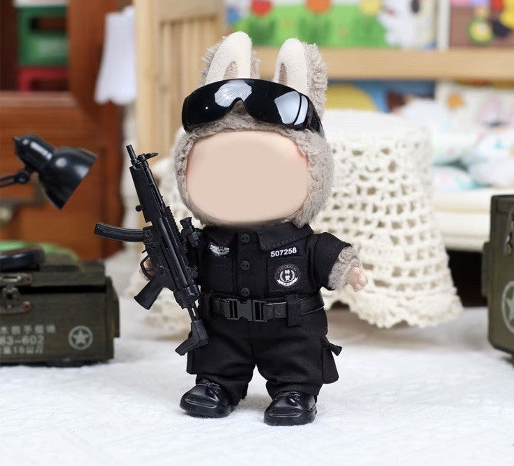 17Cm Labubu Sized Police Clothes Outfit And Gun Set Plush NODOLL Clothing0