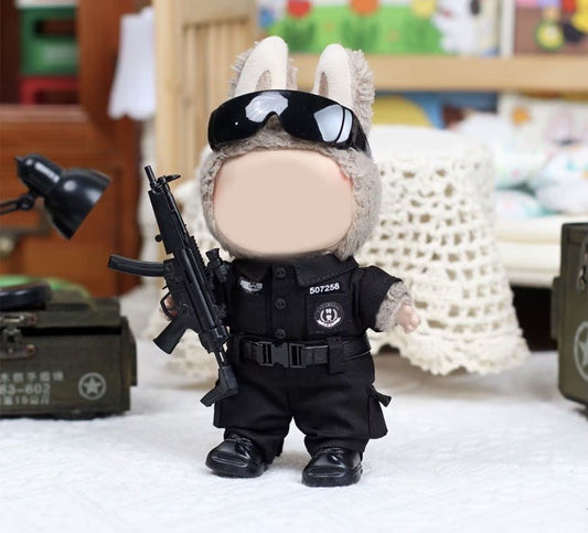 17Cm Labubu Sized Police Clothes Outfit And Gun Set Plush NODOLL Clothing0