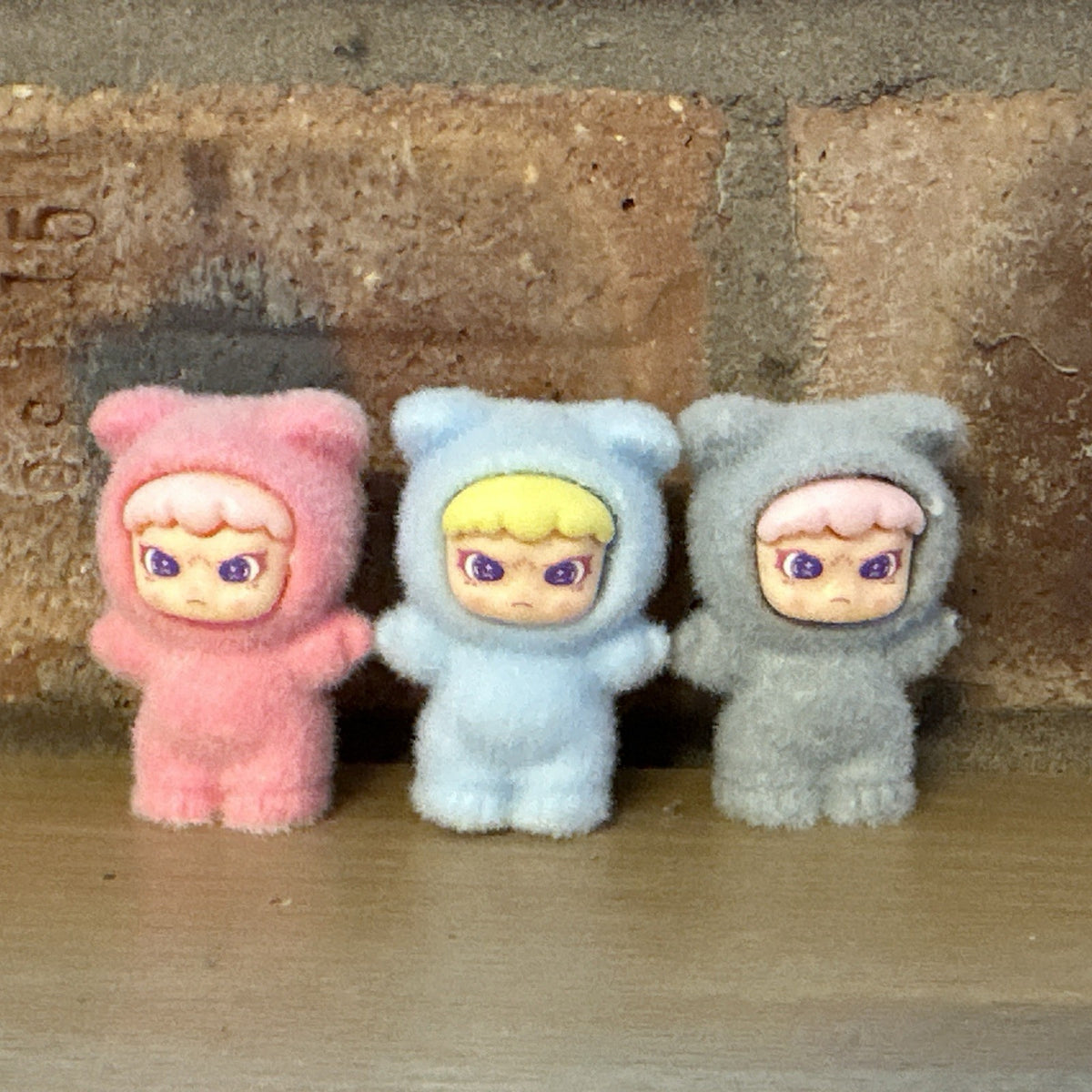 3 Pc Flocked Dora Animals Series Figures Figurines 4cm Collect Set Grey Pink Yes1