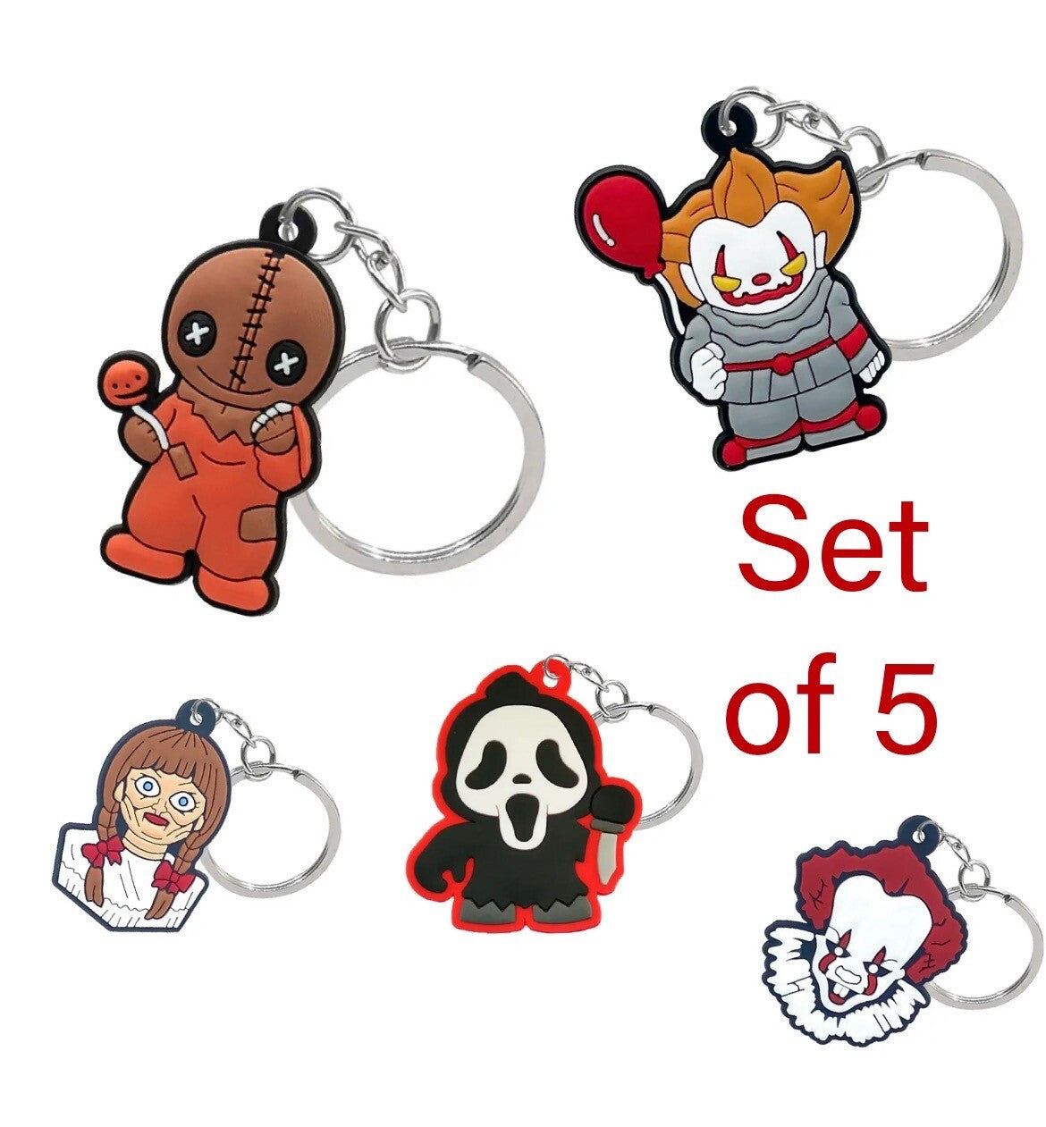 Horror Keyring Set of 5 Scream Sam IT Halloween Movie Keychains Gift Bag0
