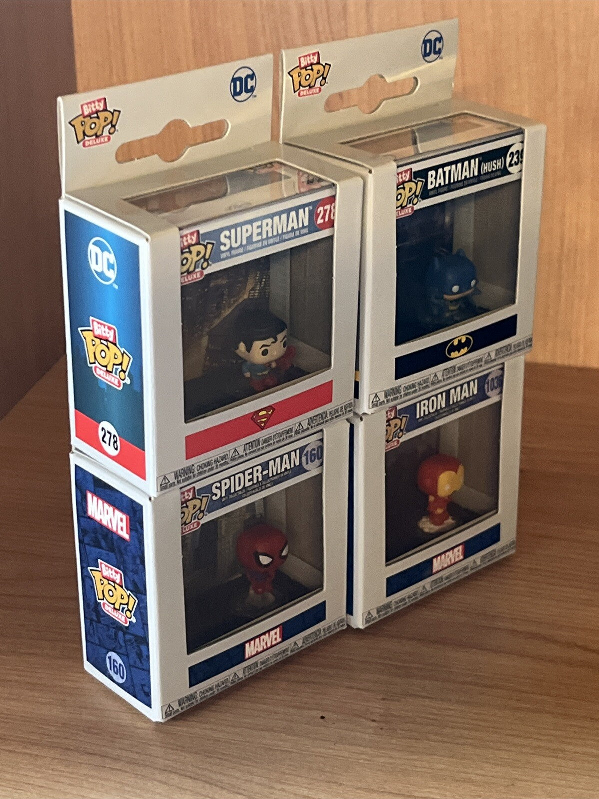 Funko Bitty Deluxe Set Of 4 Batman Iron Man Superman Spider-Man In Stk Now3
