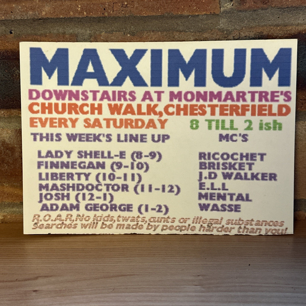 Rave Flyer Maximum @ Nonmartres Chesterfield Rare Club Line Up Leaflet1