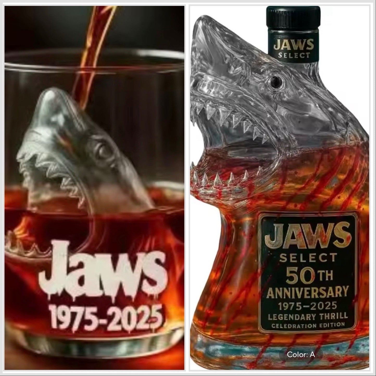 Jaws 50th Anniversary Limited Edition Whiskey Bottle And Glass Unique Gift Set