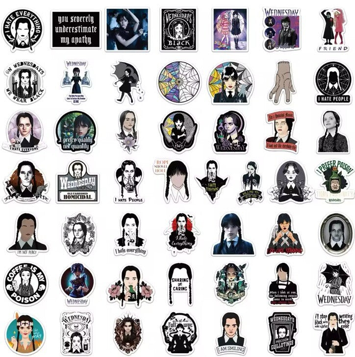 50 x Wednesday Adams Stickers Books Laptop School Party Bags Water Bottle Travel4