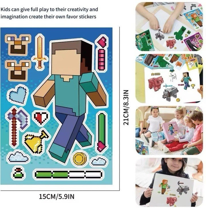 16x Minecraft  Puzzle Stickers Children Puzzle DIY Toys Make A Face Stickers