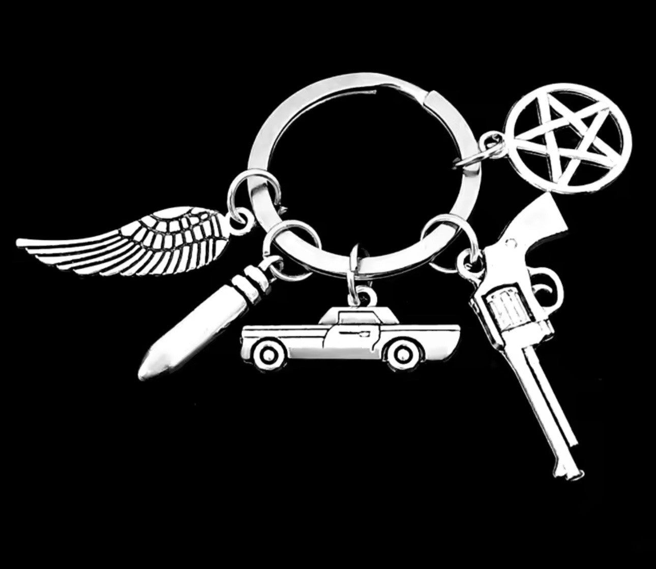 SUPERNATURAL keychain - Pentagram, car, bullet metal key ring, TV, Baby Dean