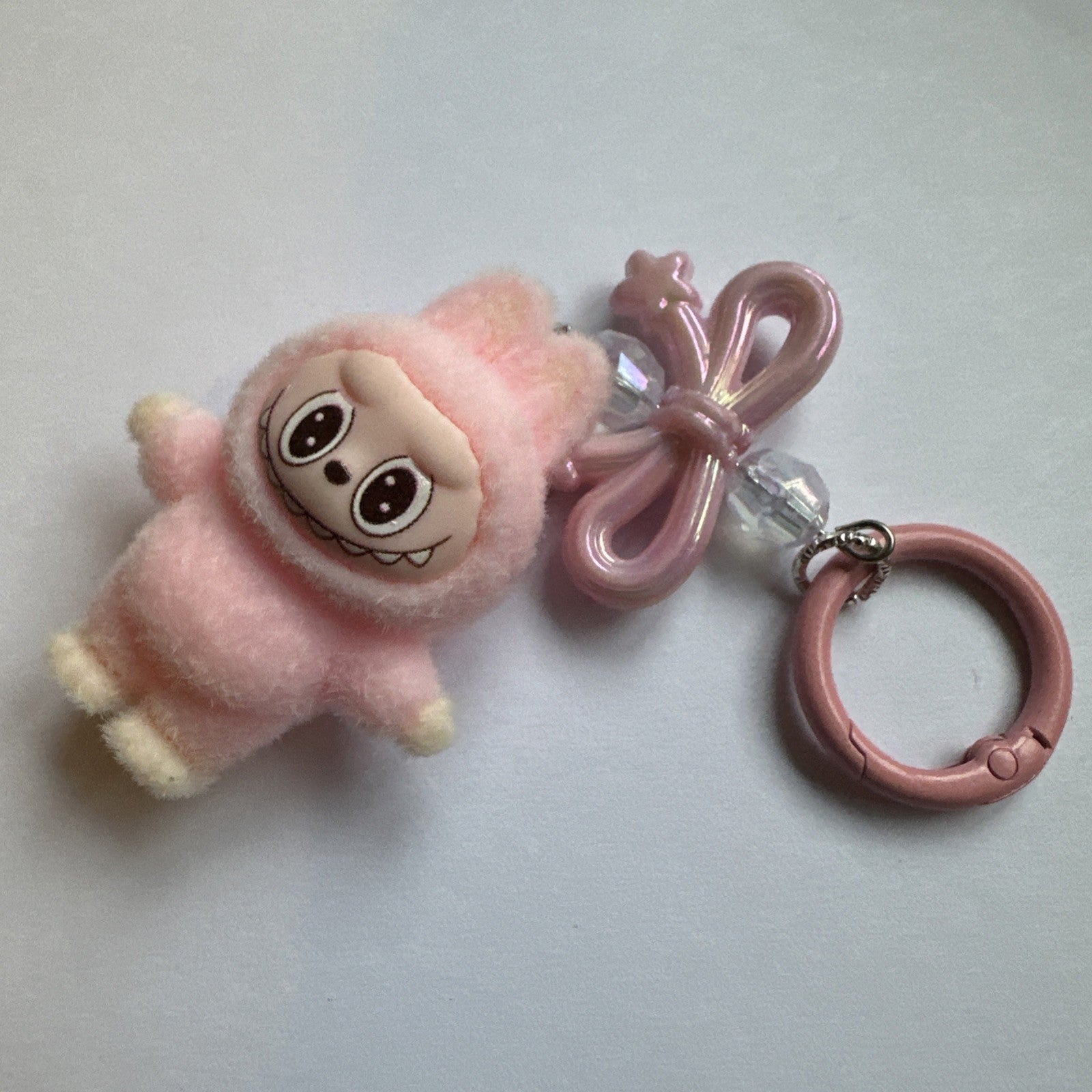 Pink Standing Monster Flocked Mini Keychains Bag Car KeyChain Pendant Keyring