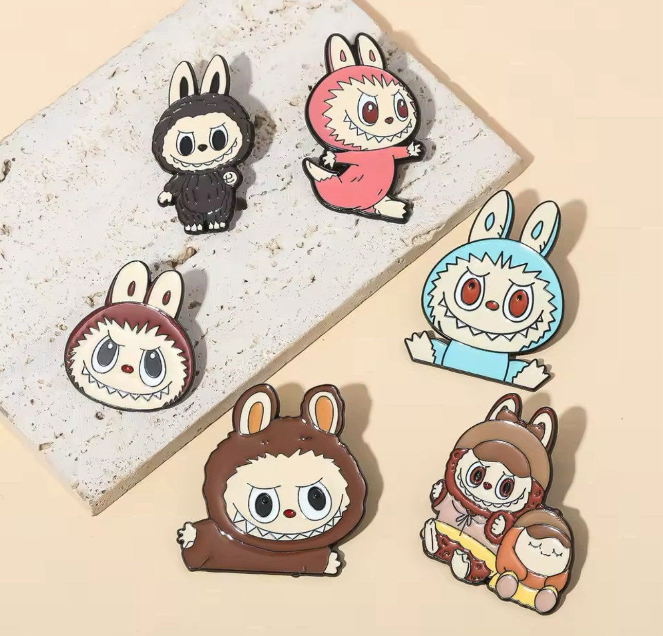 Set Of 6 Labubu Enamel Metal Pin - Detective Pink Blue Pin Badges Hot Popmart