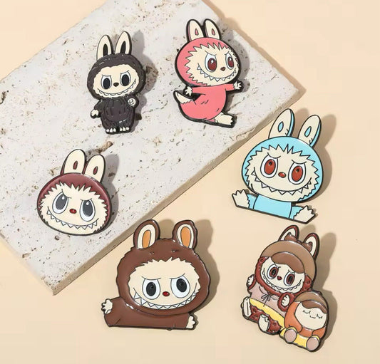 Set Of 6 Labubu Enamel Metal Pin - Detective Pink Blue Pin Badges Hot Popmart