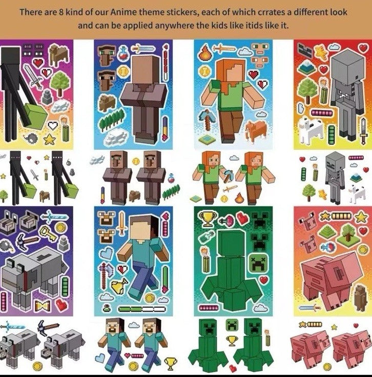 16x Minecraft  Puzzle Stickers Children Puzzle DIY Toys Make A Face Stickers