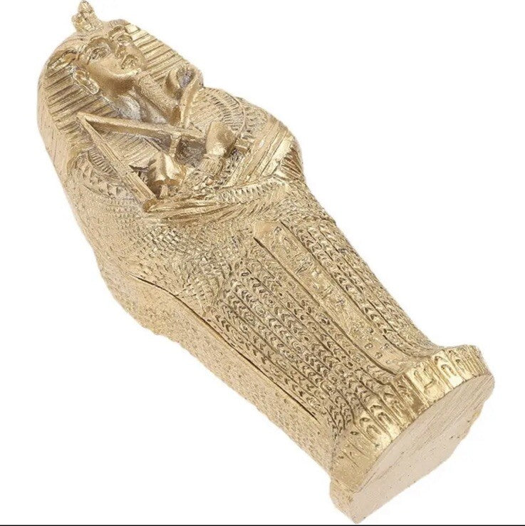 Golden Egyptian Mummy &  Sarcophagus Pharaohs Tomb Ornament Figurine 9/10 Cm3