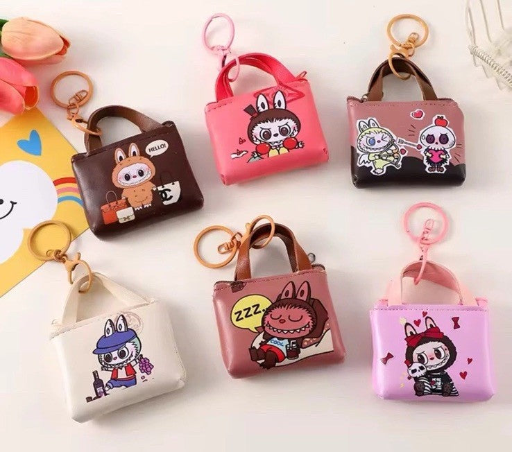  Mini Brown Labubu bag Coin Purse Keychain Cartoon The Monsters Pendant1
