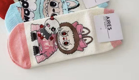 1x Labubu  Pink Halloween Monster socks cute kawaii One Size Gift Birthday Pair