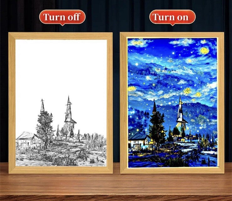 Van Gogh Starry Night Light Up Picture Frame Night LED Lighting Painting0