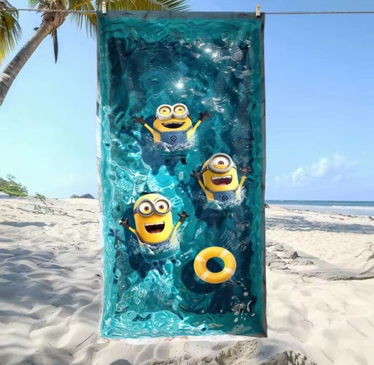 Minions Cartoon Characters Kids Bath Towel Swim Beach Microfiber 70x140cm