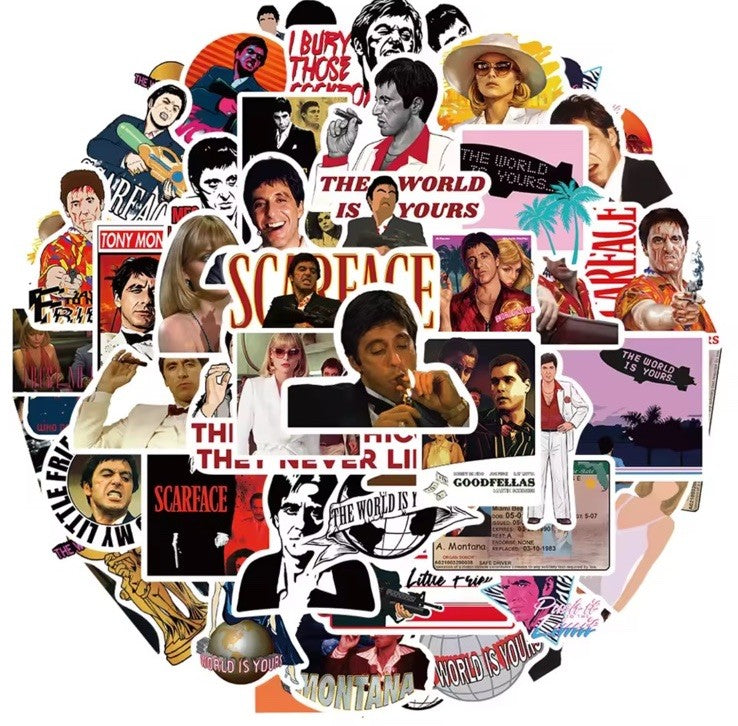 50 Gangster Mafia Movie Sticker Pack-Waterproof Vinyl- Scarface Pacino Gift0