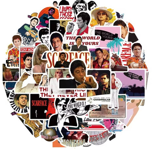 50 Gangster Mafia Movie Sticker Pack-Waterproof Vinyl- Scarface Pacino Gift0