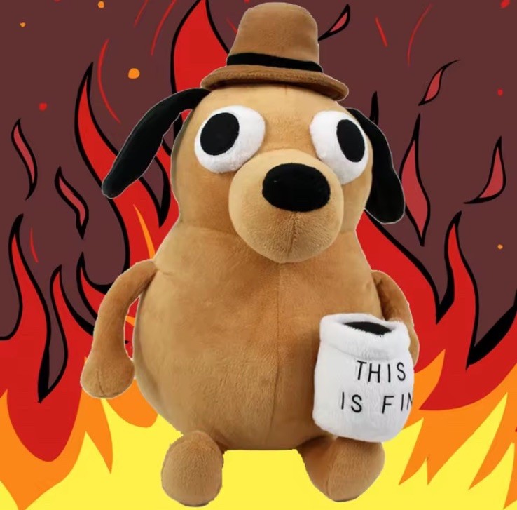 25cm This Is Fine Meme Coffee Dog Plush Toy Soft Stuffed Doll Stuffed Plush D1