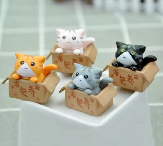 4Pcs Home Ornaments Cat In Boxes Set Toys Cats Figures Cat Model Doll