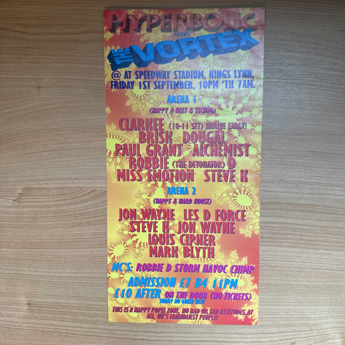 Rave Flyer Hyperbolic The Dusk Club Speedway Stadium Kings Lynn 25th Aug 90s1