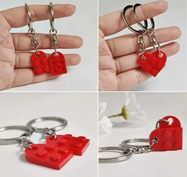 Heart Keychains Matching Brick Keychain Couples Keychain Heart Building Blocks1