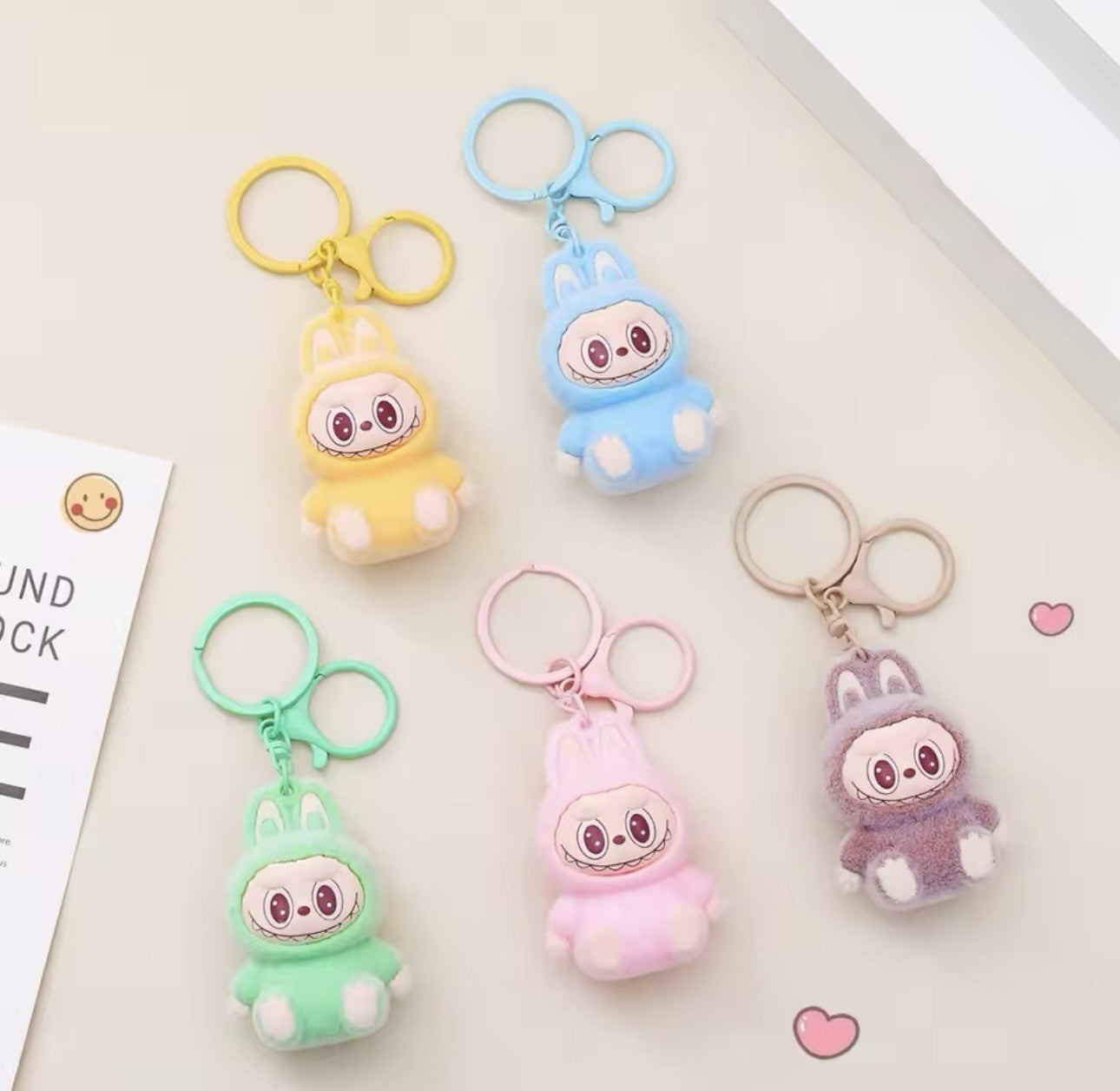 Brown 6cm Sitting Labubu Doll Keychain Key Ring Toy Ornaments Charms Gift