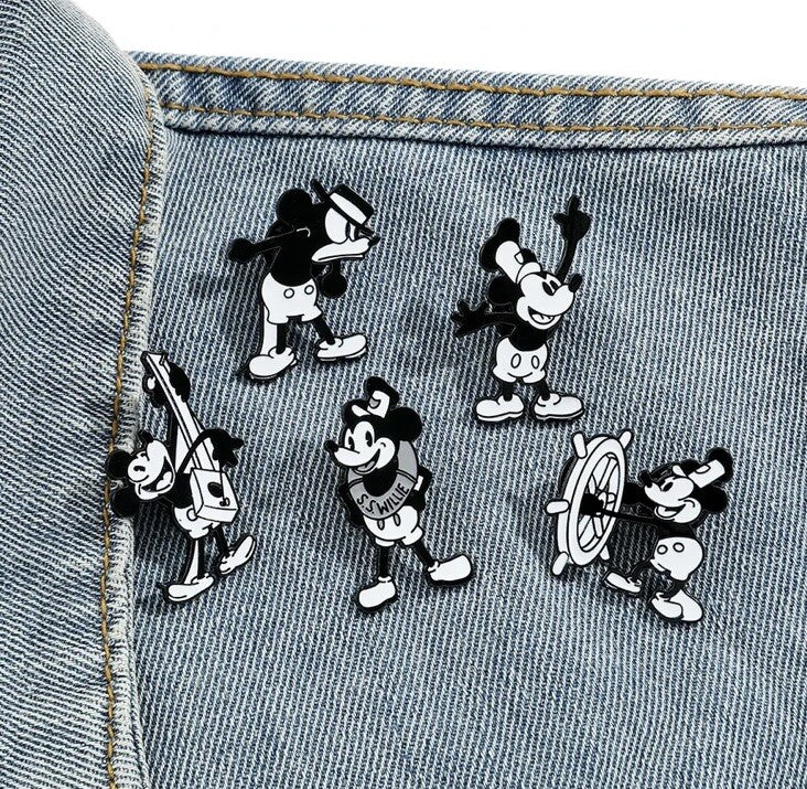5x Classic steamboat willie Mickey Mouse disney pin badge Set Vintage Cartoon1