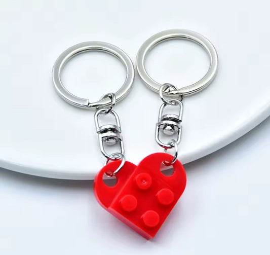 Heart Keychains Matching Brick Keychain Couples Keychain Heart Building Blocks