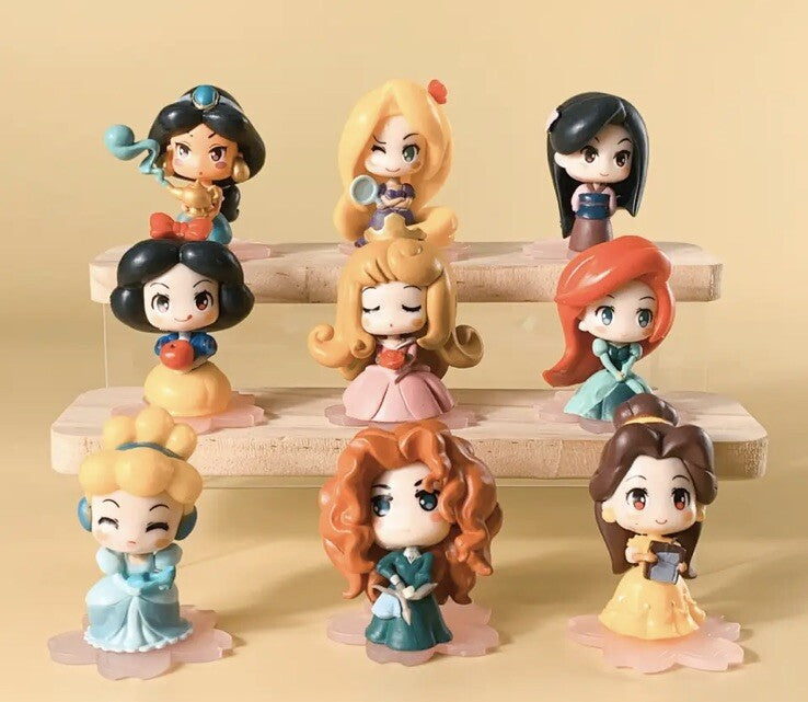 9Pcs Disney Princess Belle Cinderella Brave Aurora Figure Model Cake Topper Toy0