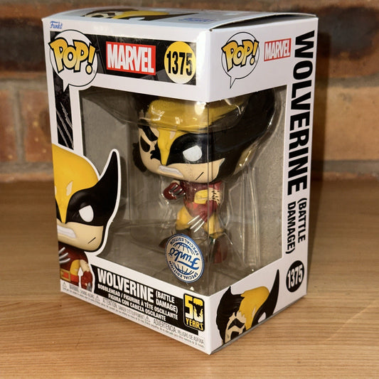 FUNKO POP MARVEL WOLVERINE 50 YEARS 1375 BATTLE DAMAGE W/pro Exc Ltd Ed