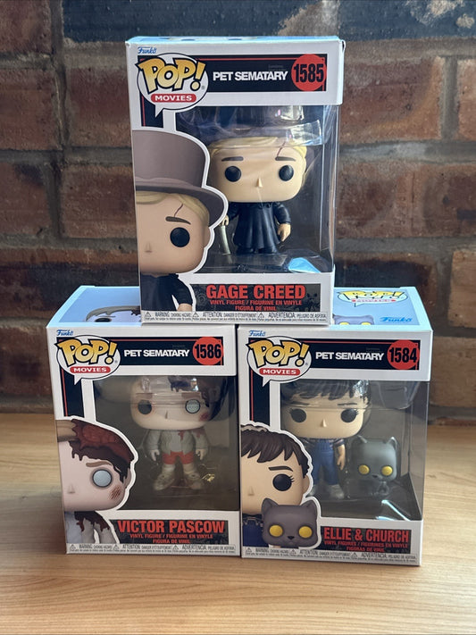 Funko Pop Pet Cemetery Semetary Set Of 3 Pascow Creed Ellie Church Cult Horror