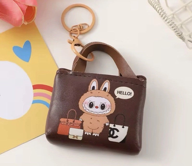  Mini Brown Labubu bag Coin Purse Keychain Cartoon The Monsters Pendant0