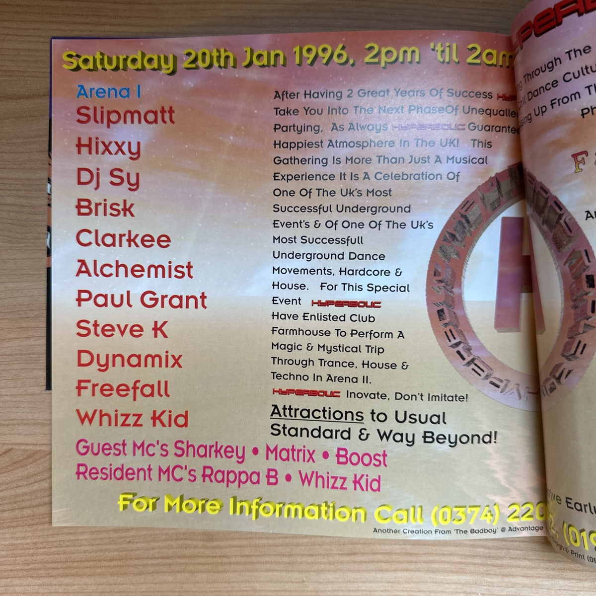 2 Rave Flyers Hyperbolic & Groomers  Kings Lynn Jan 20th 1996 Club Flyer Mint2