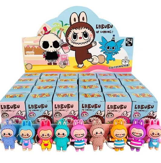  Mini Labubu Keychain Cartoon Monsters Pendant Backpack Bag Decor Key Mixed0