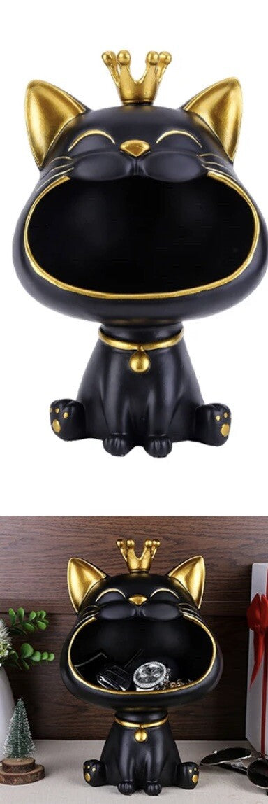 Lucky black Cat Statue Sculpture ornament key holder hall tidy  3