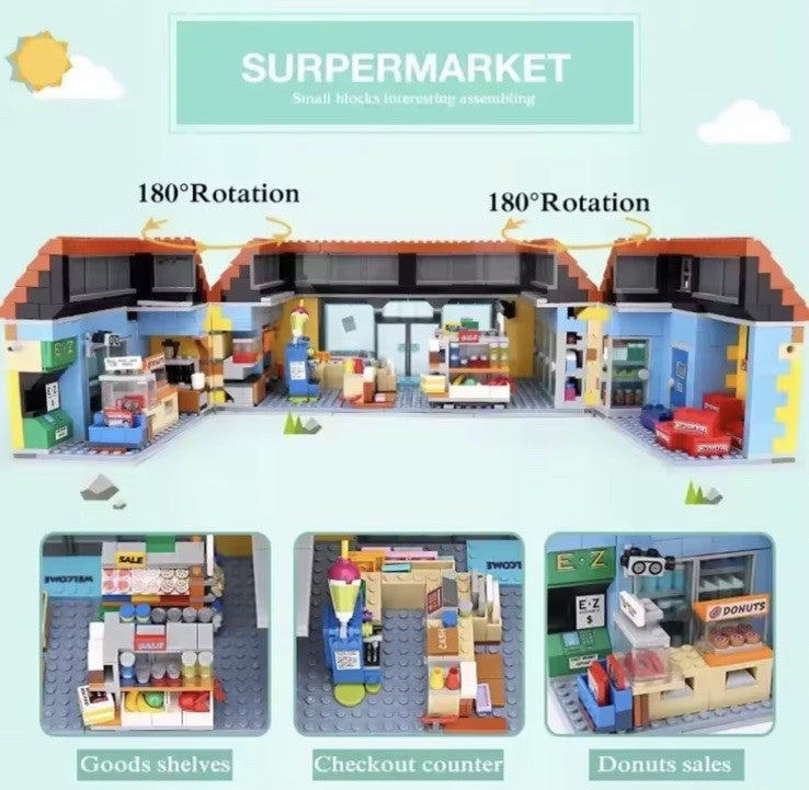 MOC Simpsons Kwik-E-Mart Store Building Blocks 2179PCS + 6 Figures In Stock