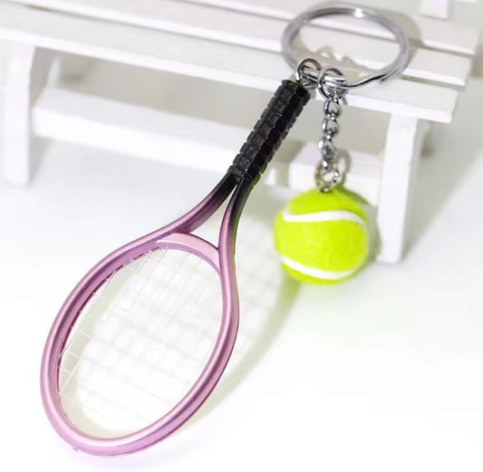 Mini Tennis Racket & Ball Pendant Keyring Key Ring Handbag Wimbledon Gift