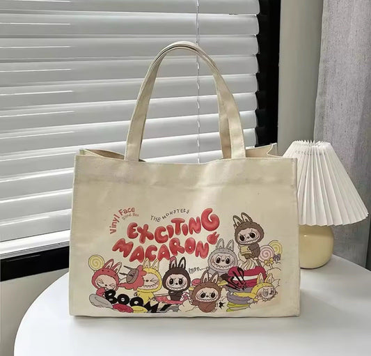 Labubu Exciting Macron Tote Bag Large Canvas Hand Bag Gift + Free Key Ring